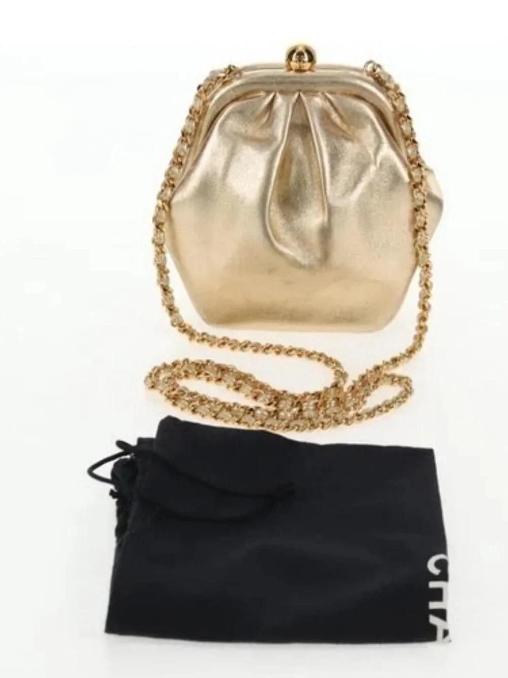 CHANEL Chain Shoulder Bag Leather Gold CC Auth 139977SAV